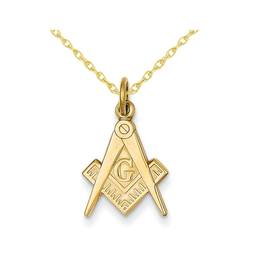 14K Yellow Gold Masonic Charm Pendant Necklace with Chain Image 1