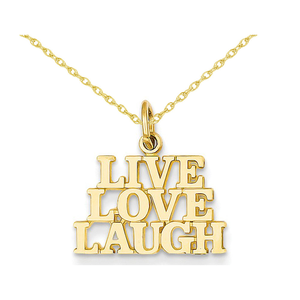 Live Love Laugh Charm Pendant Necklace in 14K Yellow Gold with chain Image 1