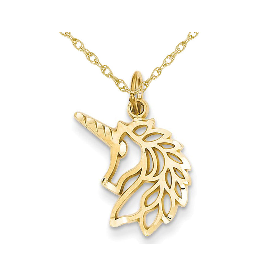 14K Yellow Gold Unicorn Head Pendant Necklace with Chain Image 1