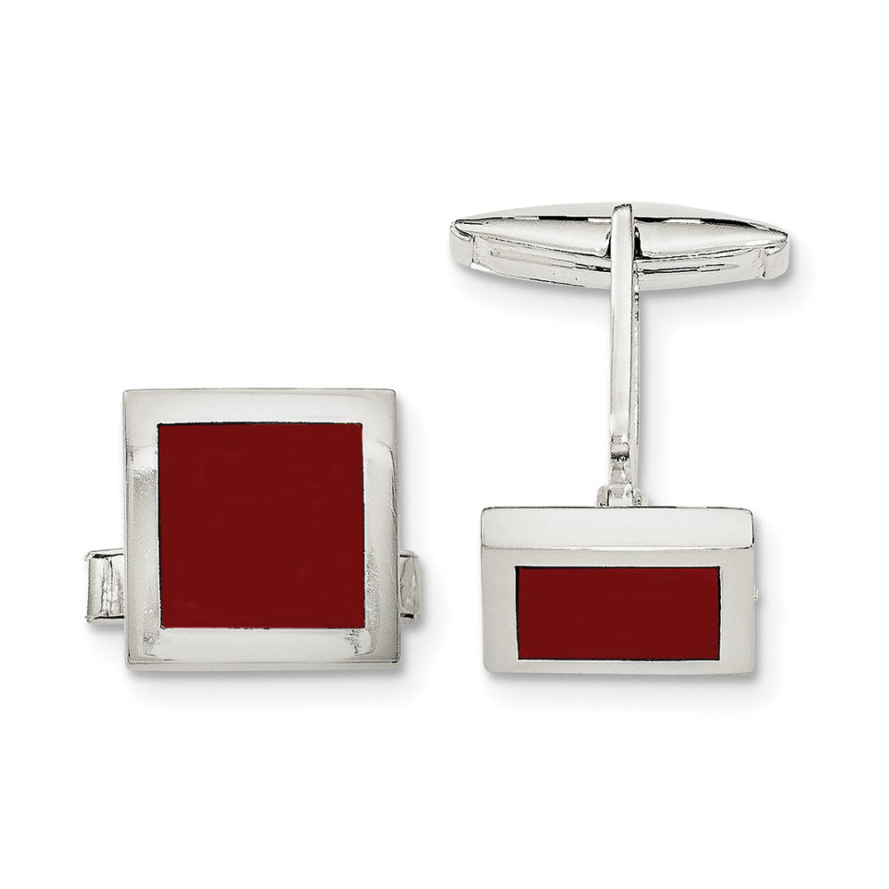 Sterling Silver Red Agate Cuff Links Image 1