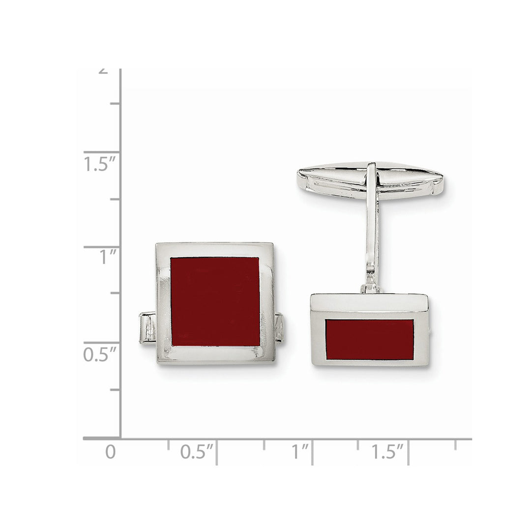 Sterling Silver Red Agate Cuff Links Image 2