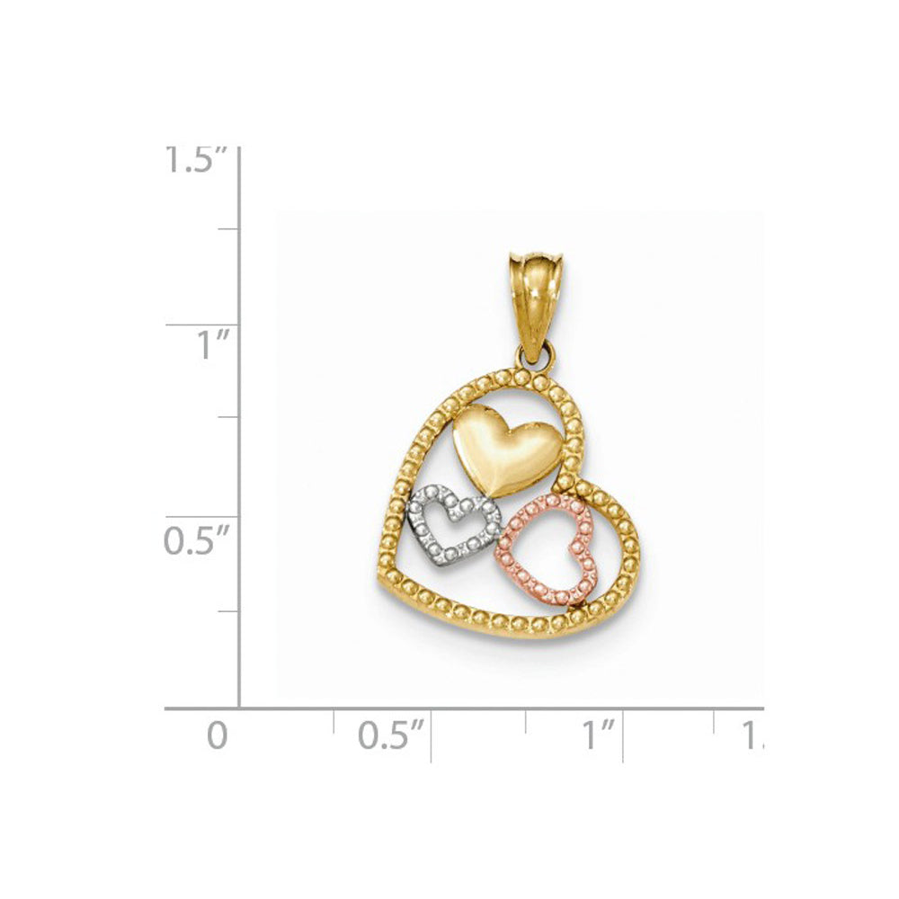 14K Yellow and White Gold Triple Heart Pendant Necklace with Chain Image 2