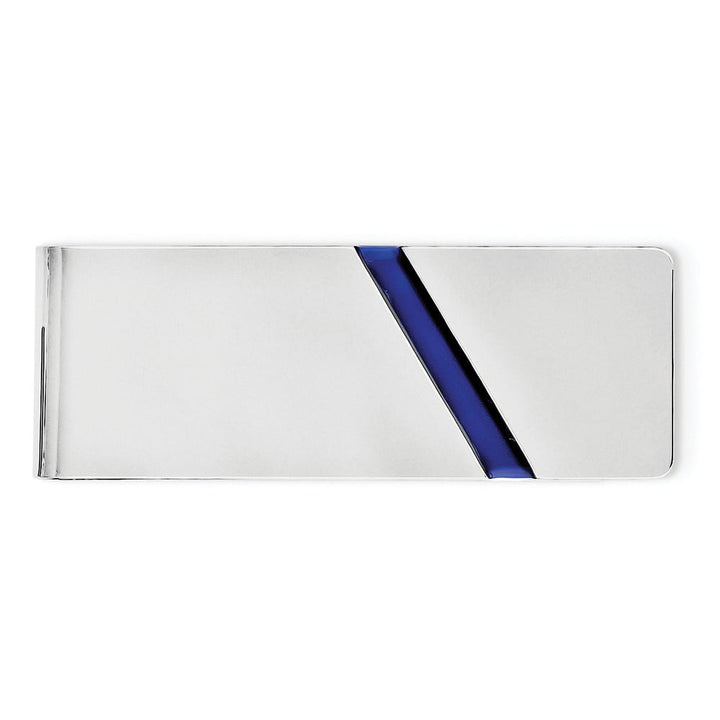 Blue Enameled Money Clip in Sterling Silver with Rhodium Plating Image 1