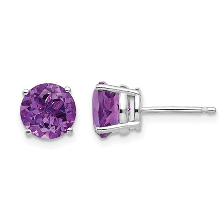 14K White Gold 6mm Solitaire Amethyst Earrings 1.50 Carat (ctw) Image 1