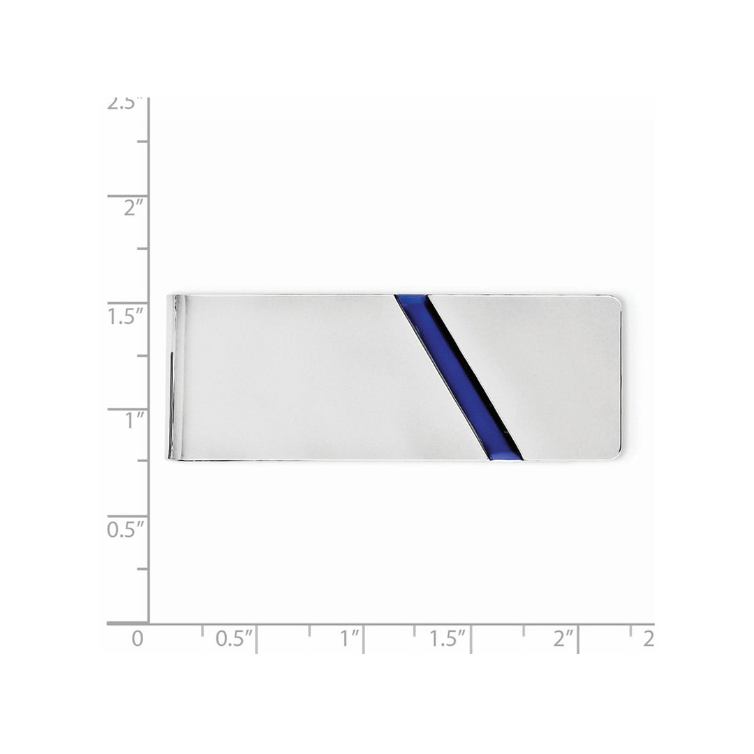 Blue Enameled Money Clip in Sterling Silver with Rhodium Plating Image 2