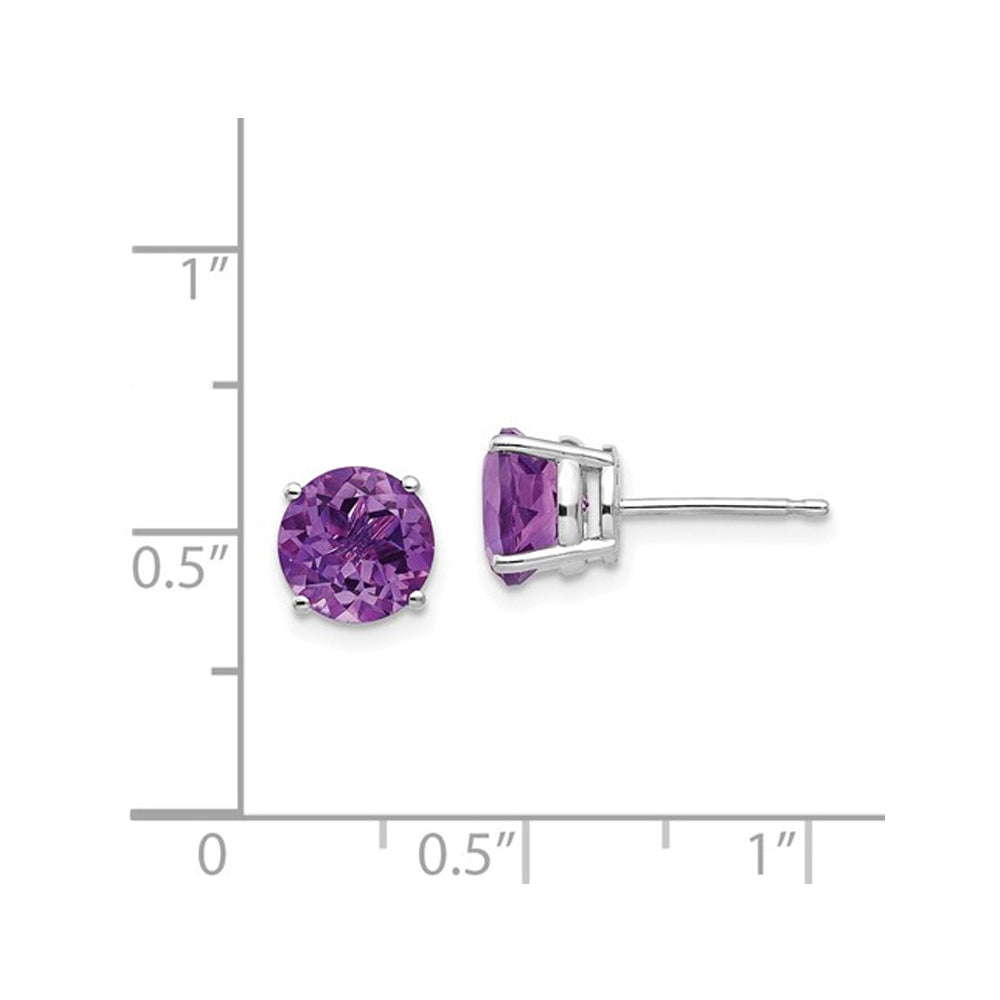 14K White Gold 6mm Solitaire Amethyst Earrings 1.50 Carat (ctw) Image 2