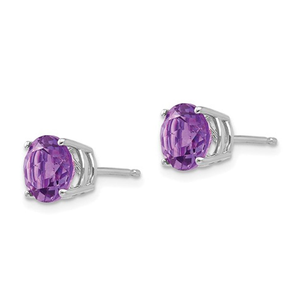 14K White Gold 6mm Solitaire Amethyst Earrings 1.50 Carat (ctw) Image 3