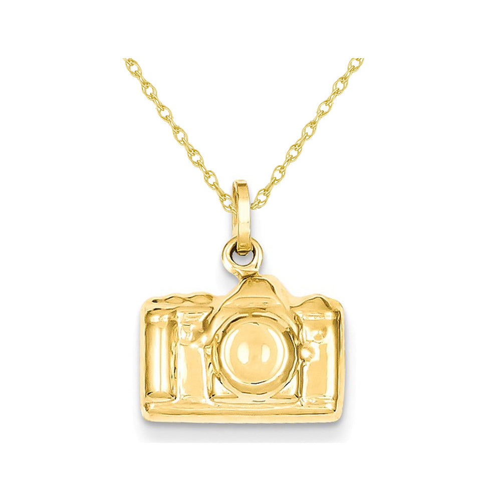 Polished Camera Charm Pendant Necklace in 14K Yellow Gold with Chain Image 1