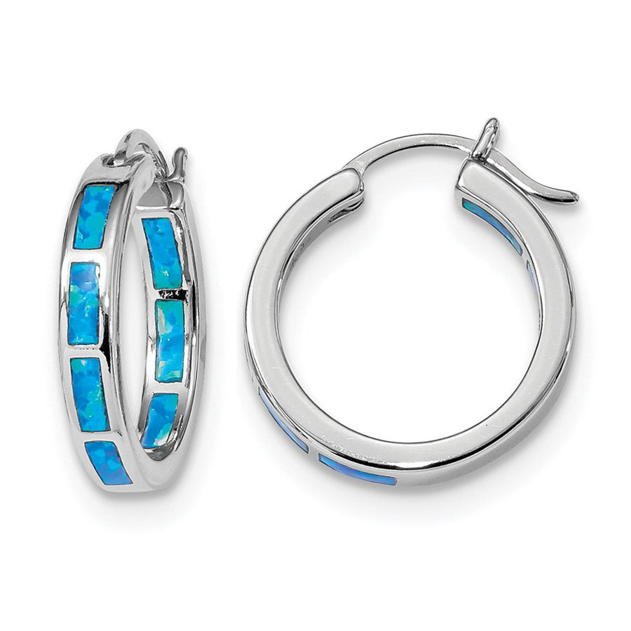 Synthetic Blue Opal In and Out Hoop Earrings in Sterling Silver Image 1