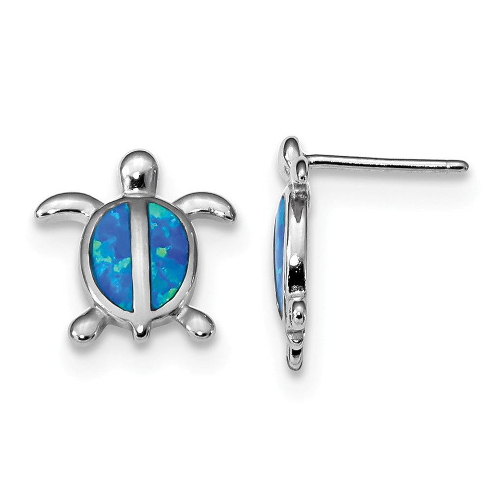 Lab-Created Blue Opal Turtle Stud Earrings in Sterling Silver Image 1