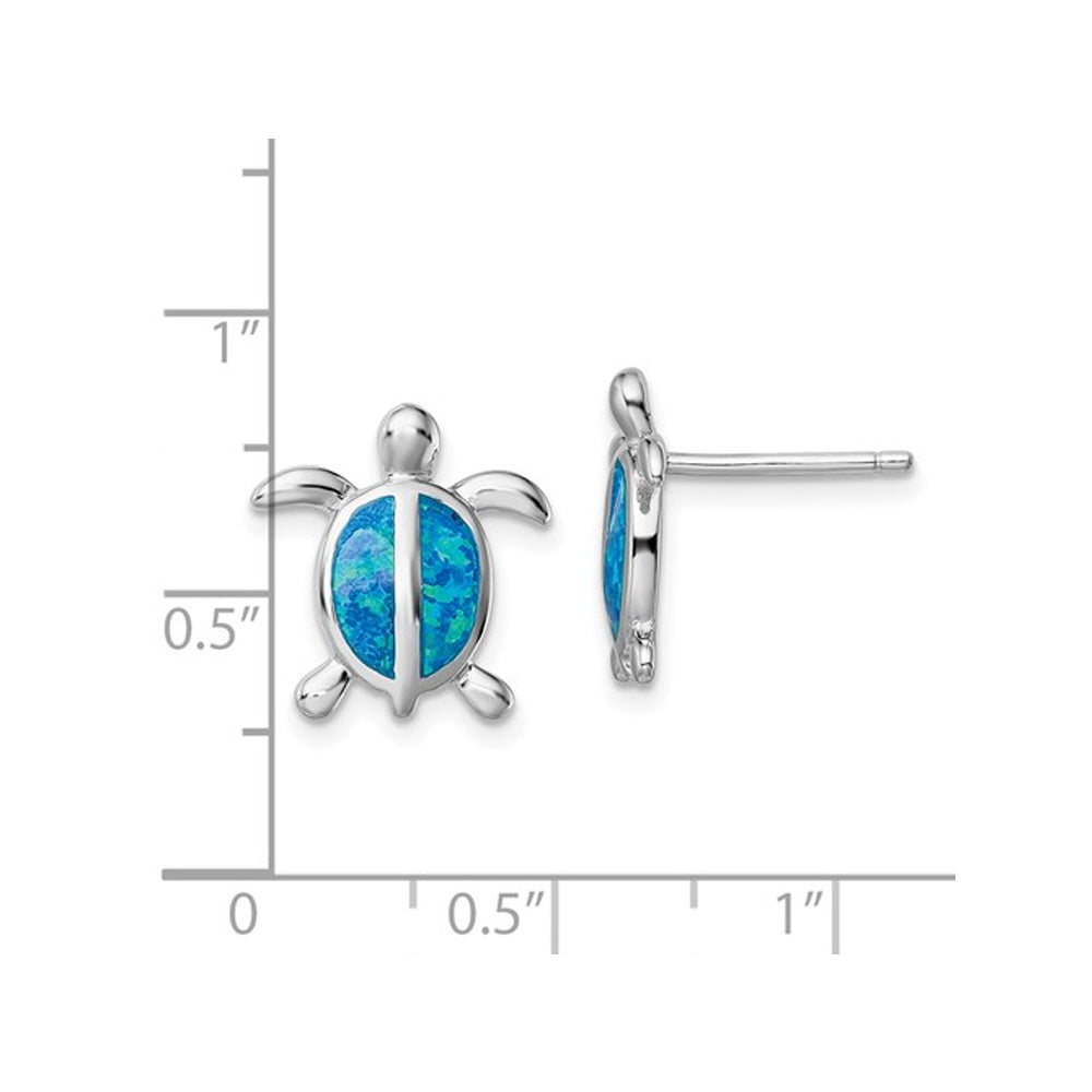 Lab-Created Blue Opal Turtle Stud Earrings in Sterling Silver Image 2