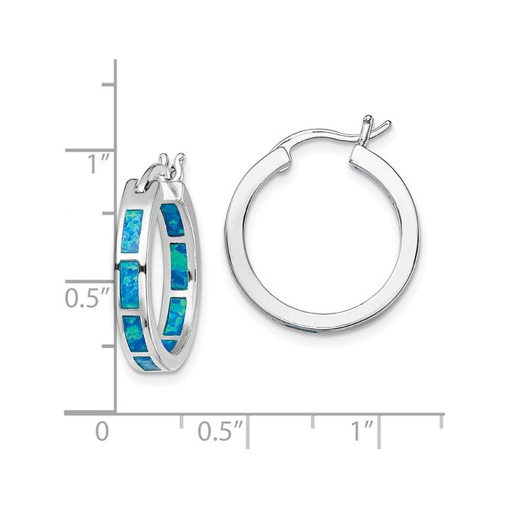 Synthetic Blue Opal In and Out Hoop Earrings in Sterling Silver Image 2