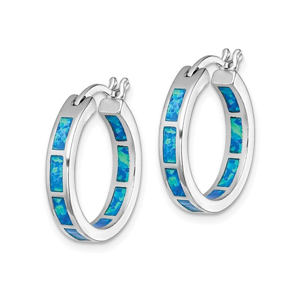 Synthetic Blue Opal In and Out Hoop Earrings in Sterling Silver Image 3