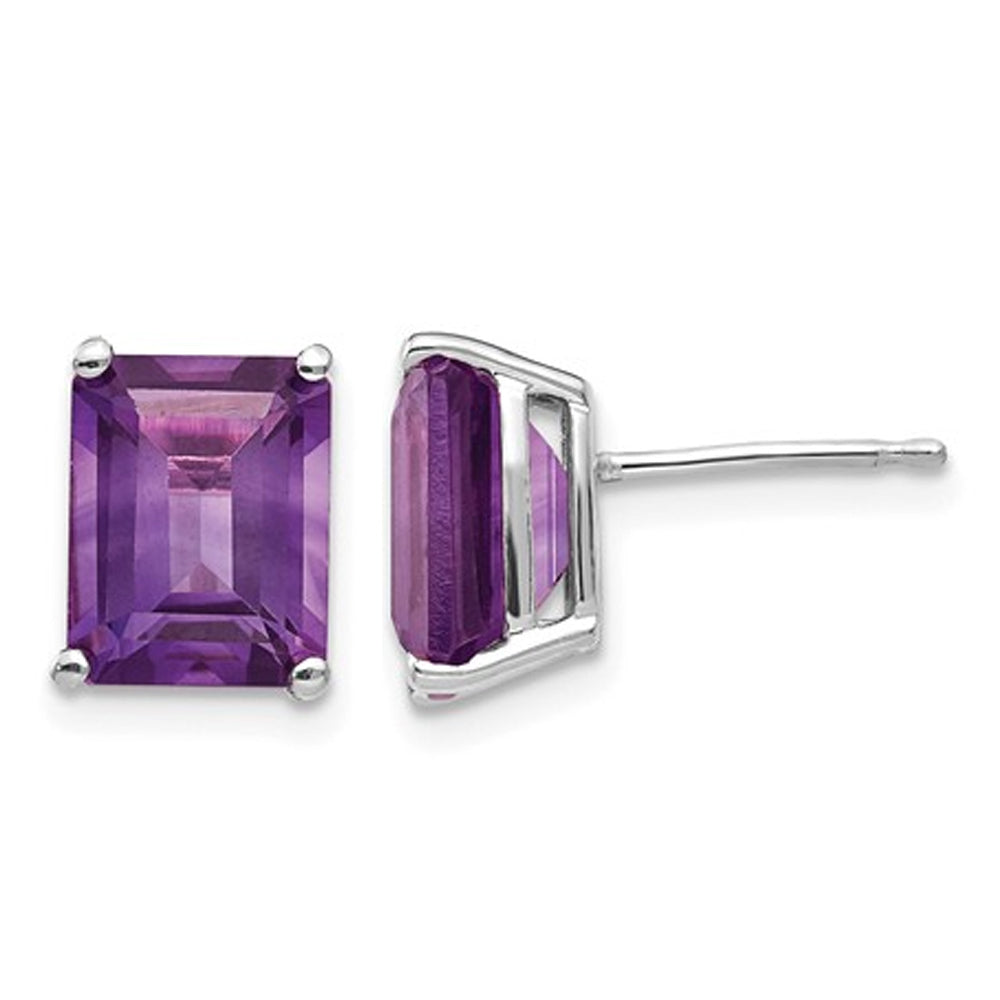 4.3 Carat (ctw) Emerald-Cut Amethyst Solitaire Earrings in 14K White Gold Image 1