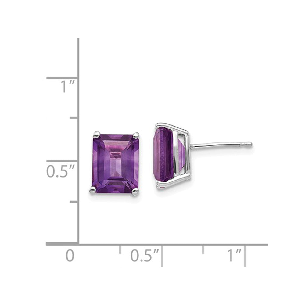 4.3 Carat (ctw) Emerald-Cut Amethyst Solitaire Earrings in 14K White Gold Image 2