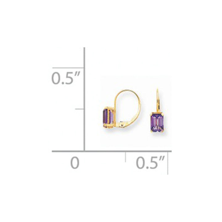 7x5mm Emerald-Cut Natural Amethyst Leverback Earrings in 14K Yellow Gold Image 2