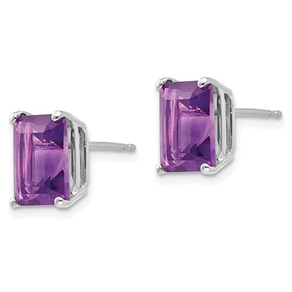 4.3 Carat (ctw) Emerald-Cut Amethyst Solitaire Earrings in 14K White Gold Image 3