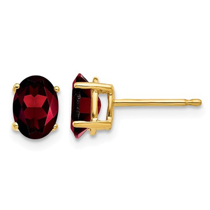 1.00 Carat (ctw) Oval Garnet Solitaire Earrings in 14K Yellow Gold Image 1