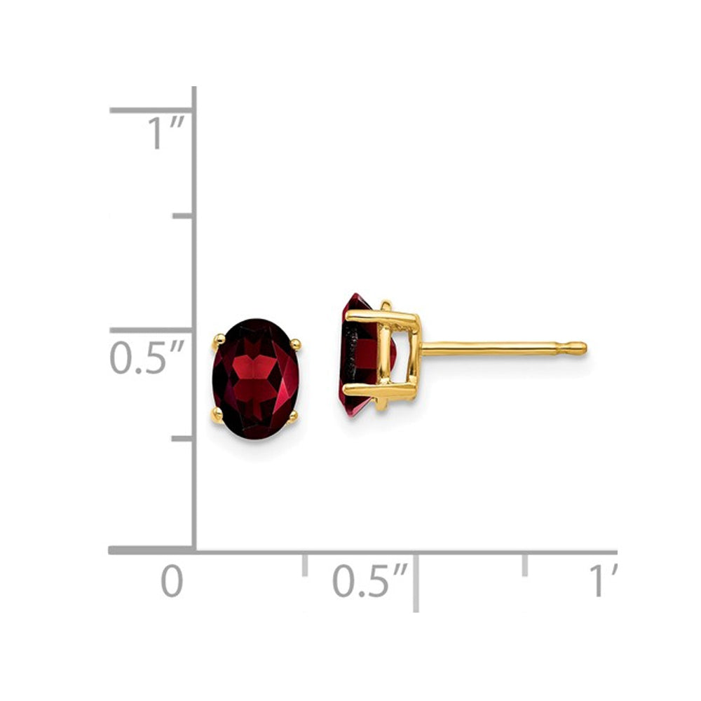 1.00 Carat (ctw) Oval Garnet Solitaire Earrings in 14K Yellow Gold Image 2