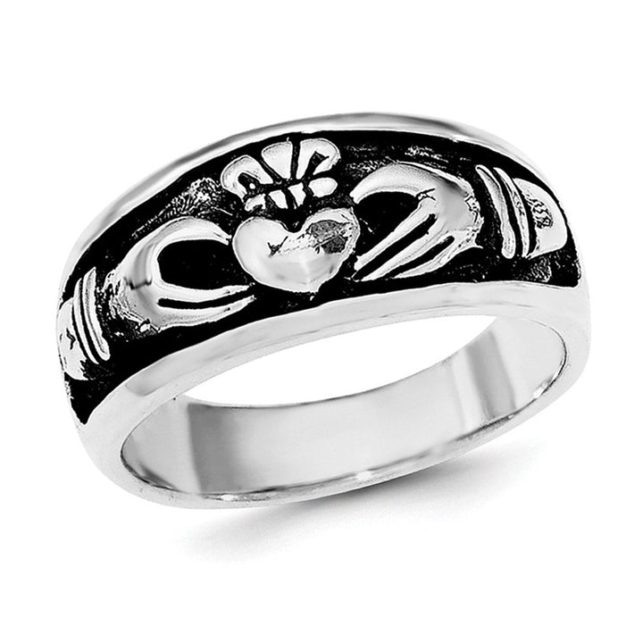 Ladies Antiqued Claddagh Ring in Sterling Silver Image 1