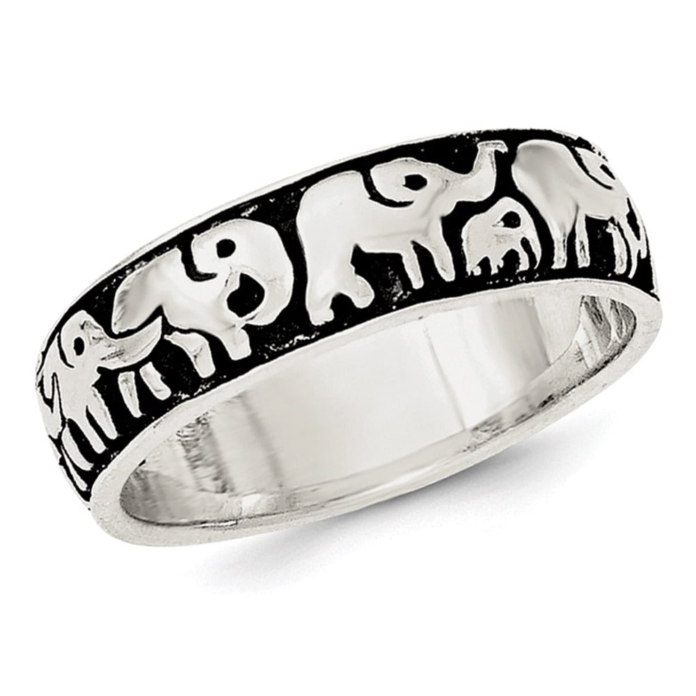 Ladies Antiqued Elephants Ring in Sterling Silver Image 1