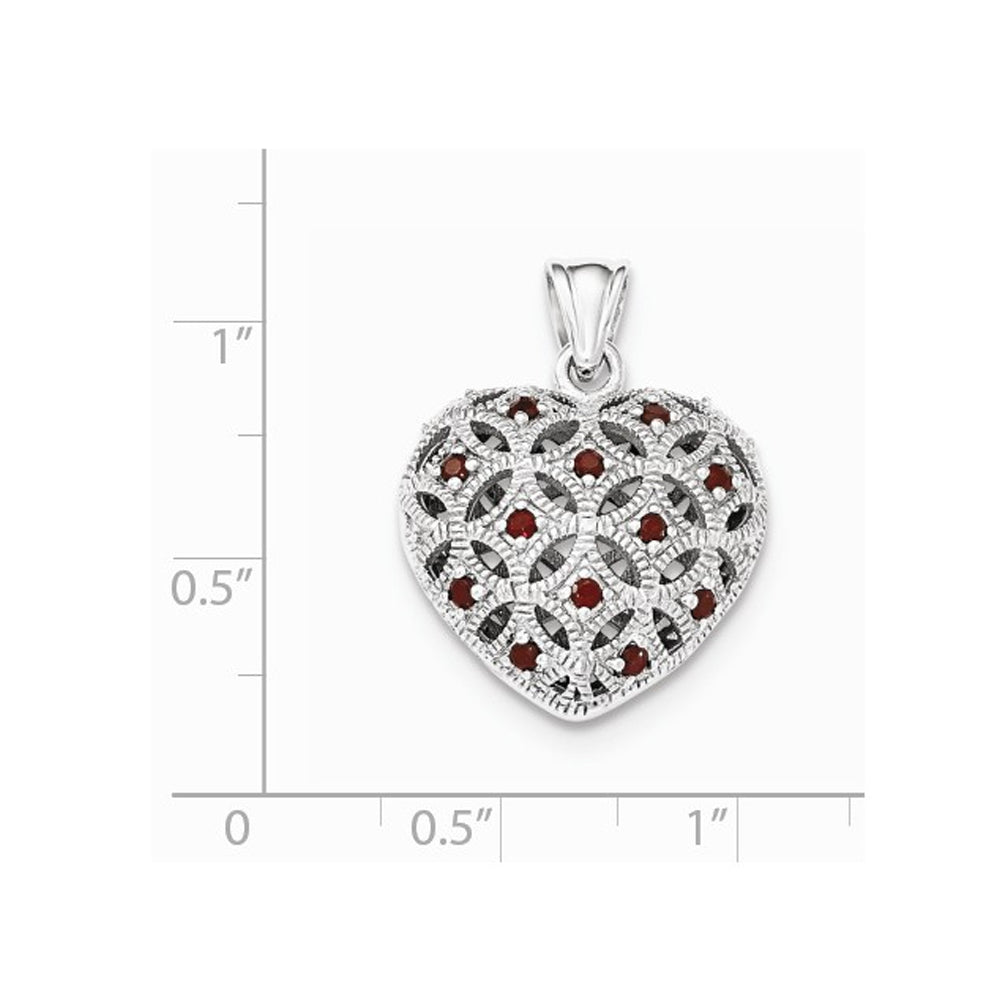1/4 Carat (ctw) Garnet Heart Pendant Necklace in Sterling Silver with Chain Image 2