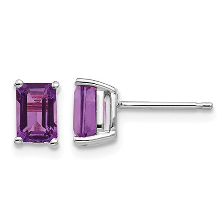 14K White Gold Solitaire Emerald Cut Amethyst Earrings 1.00 Carat (ctw) Image 1