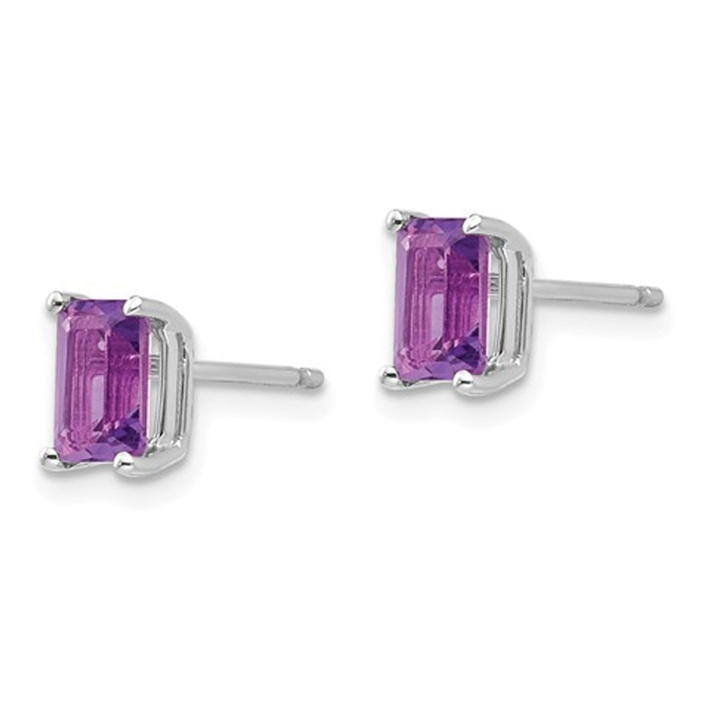 14K White Gold Solitaire Emerald Cut Amethyst Earrings 1.00 Carat (ctw) Image 2
