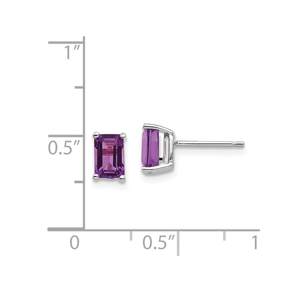 14K White Gold Solitaire Emerald Cut Amethyst Earrings 1.00 Carat (ctw) Image 3