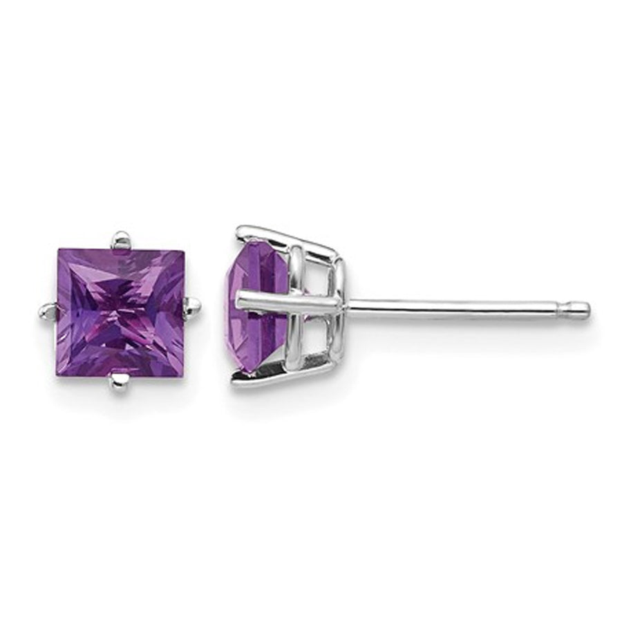 14K White Gold Solitaire Princess Cut 5mm Amethyst Earrings 1.00 Carat (ctw) Image 1