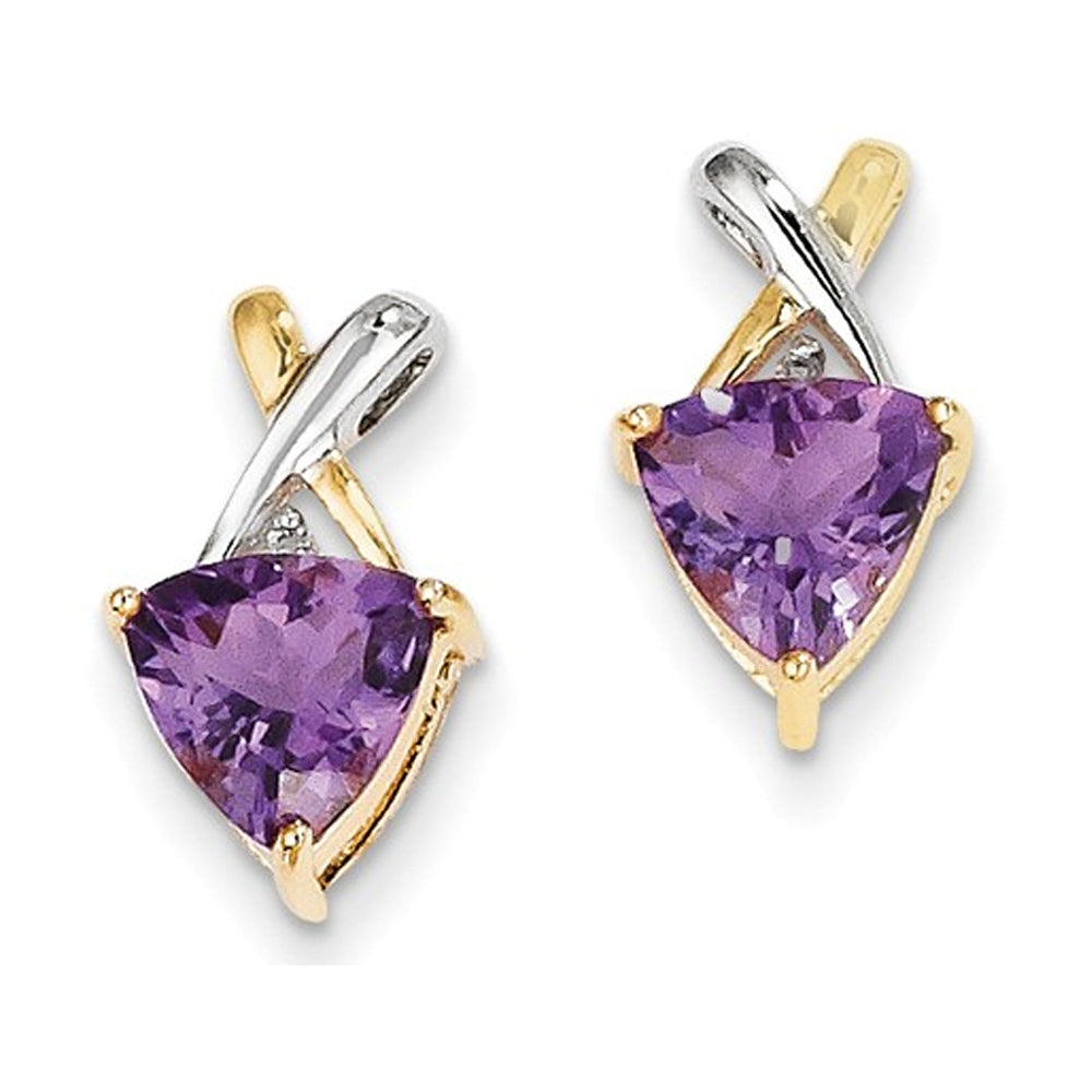 1.60 Carat (ctw) Amethyst and White Topaz Post Earrings 14K Yellow Gold Image 2