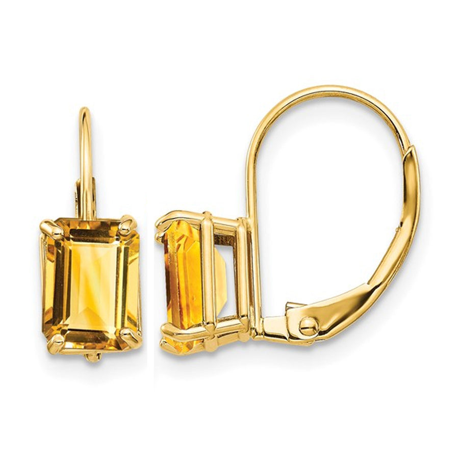 14K Yellow Gold 1.90 Carat (ctw) Emerald Cut Citrine Leverback Earrings Image 1