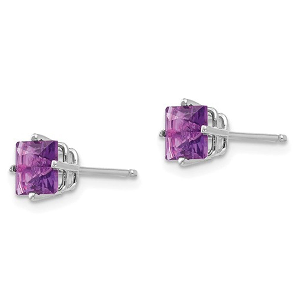 14K White Gold Solitaire Princess Cut 5mm Amethyst Earrings 1.00 Carat (ctw) Image 2
