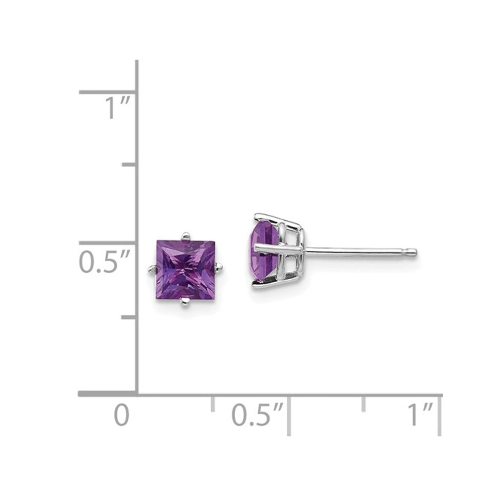 14K White Gold Solitaire Princess Cut 5mm Amethyst Earrings 1.00 Carat (ctw) Image 3