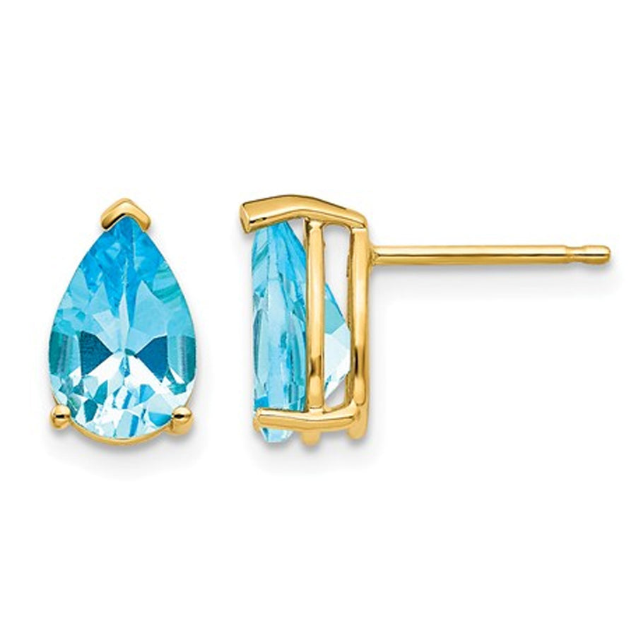 9x6mm Natural Pear Shaped Blue Topaz Post Earrings in 14K Yellow Gold Image 1