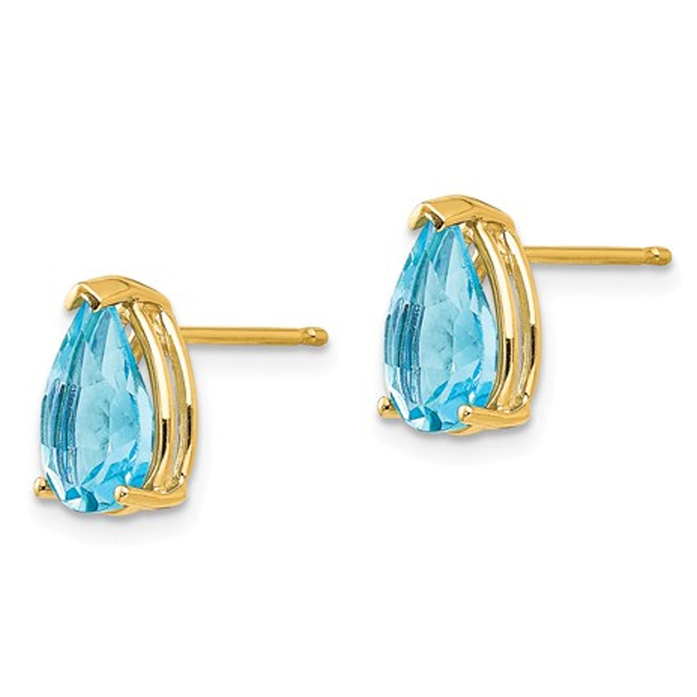9x6mm Natural Pear Shaped Blue Topaz Post Earrings in 14K Yellow Gold Image 2