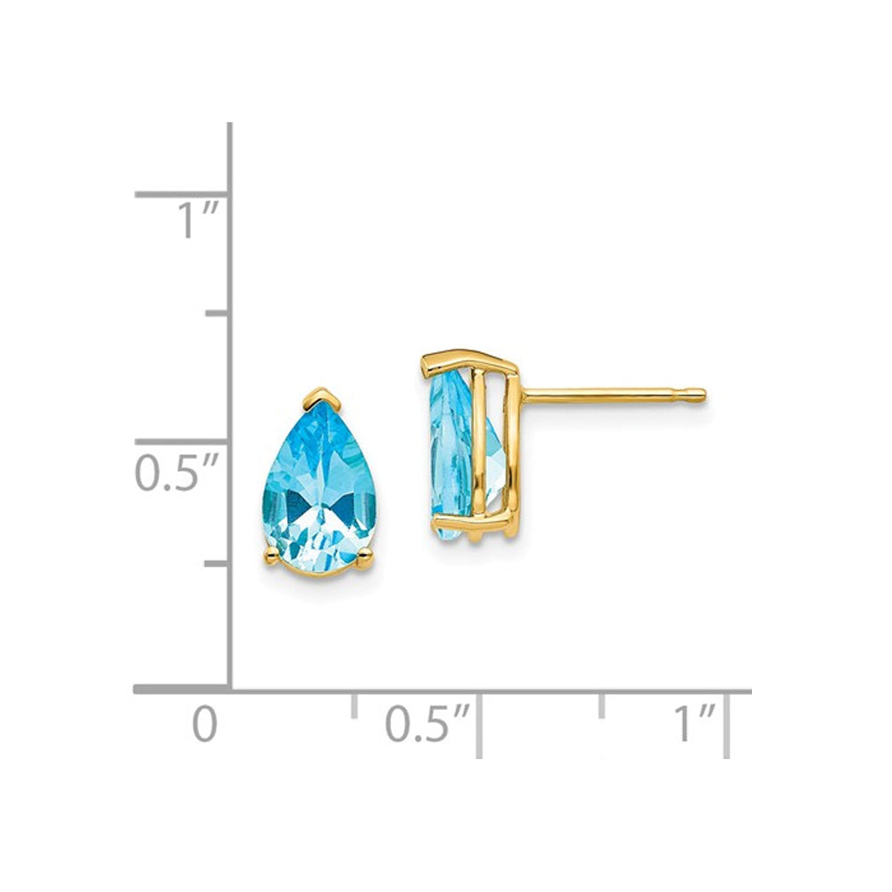 9x6mm Natural Pear Shaped Blue Topaz Post Earrings in 14K Yellow Gold Image 3