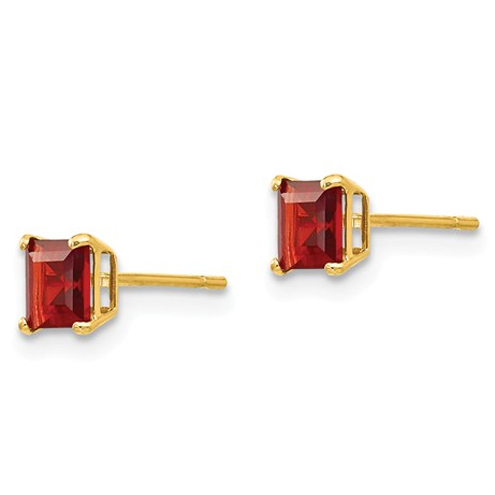 14K Yellow Gold 4mm Princess Cut Garnet Solitaire Earrings Image 2