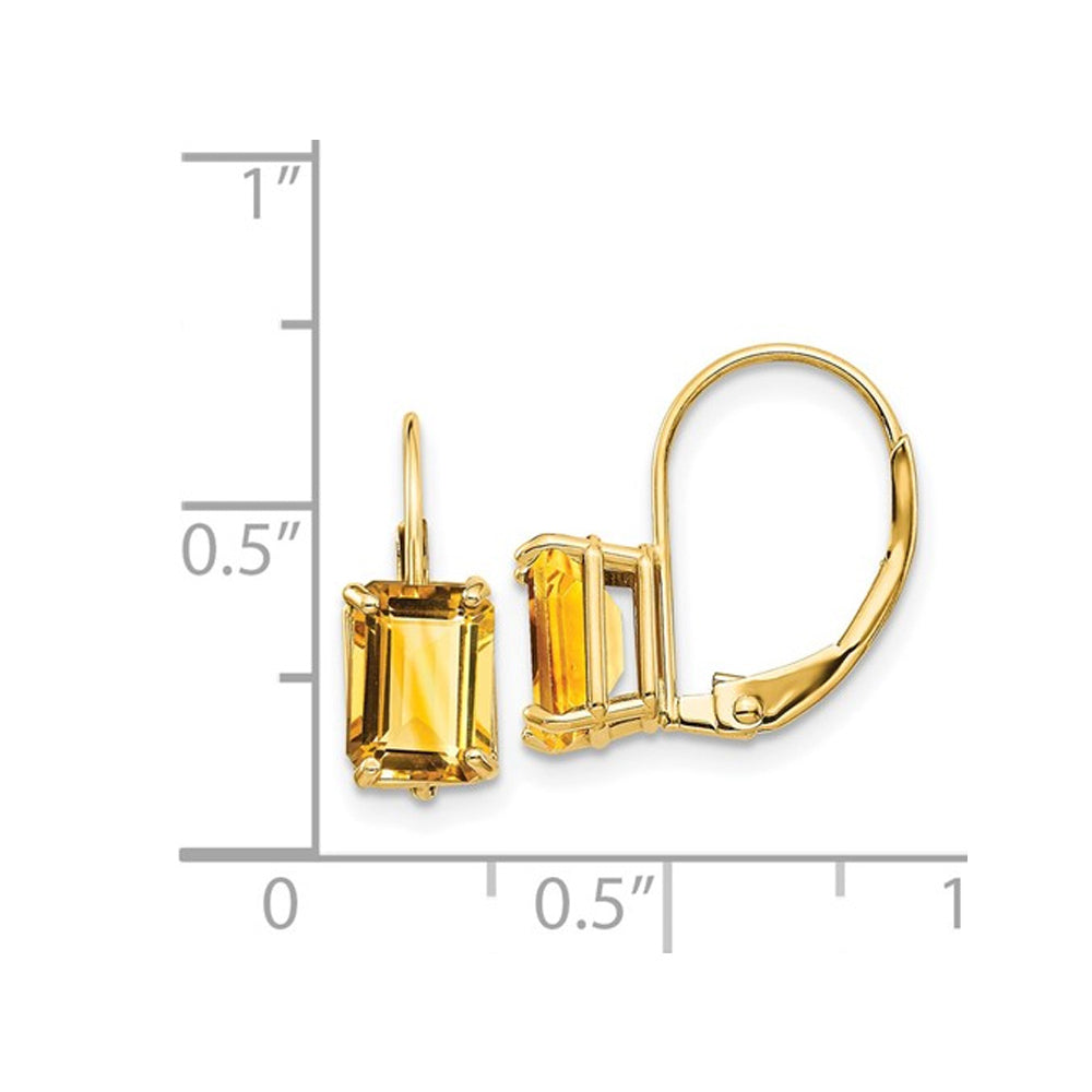 14K Yellow Gold 1.90 Carat (ctw) Emerald Cut Citrine Leverback Earrings Image 2