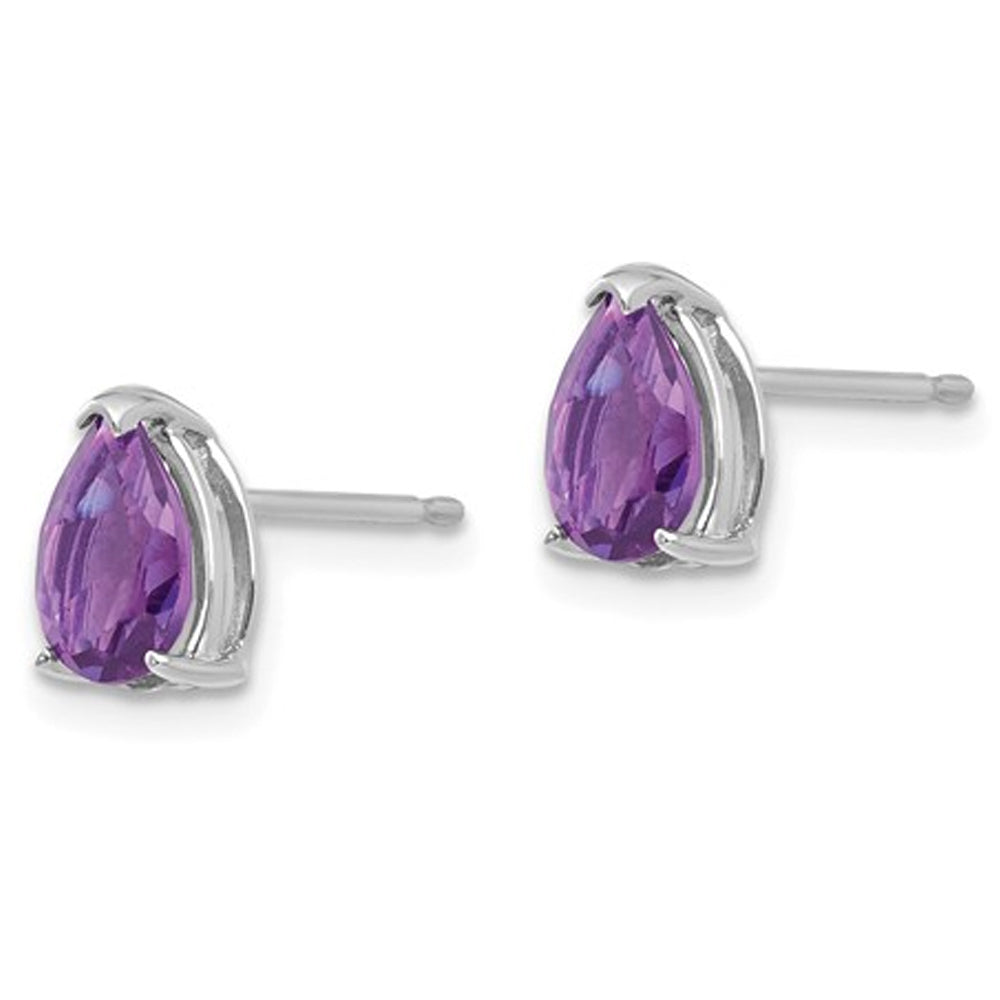 7x5mm Tear Drop Purple Solitaire Amethyst Earrings 14K White Gold Image 2