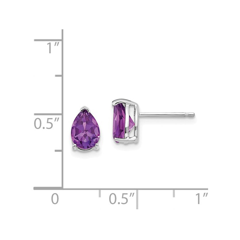 7x5mm Tear Drop Purple Solitaire Amethyst Earrings 14K White Gold Image 3