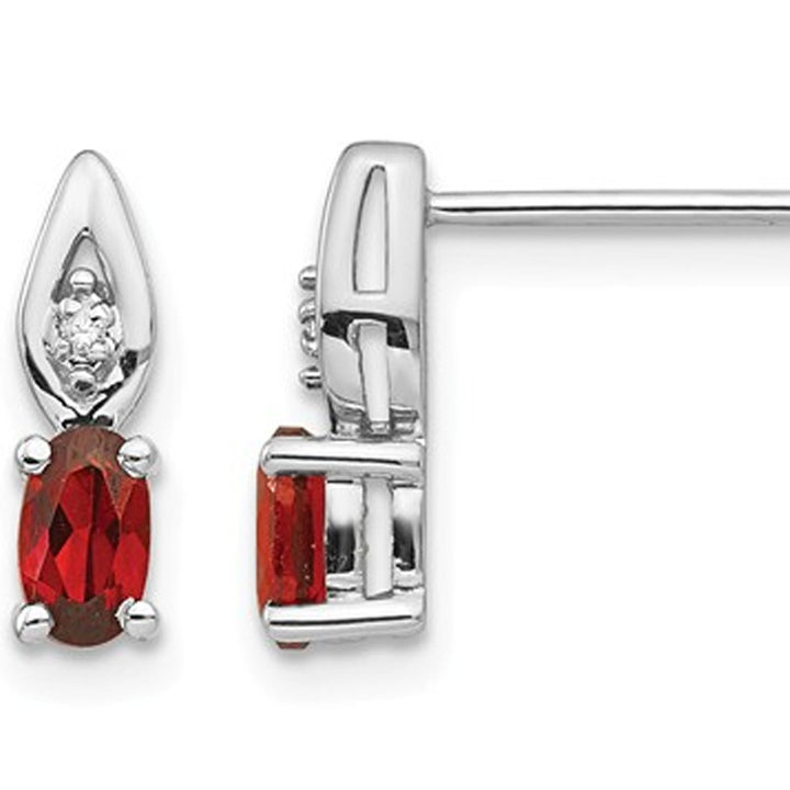 14K White Gold Garnet and Diamond Post Earring Image 1