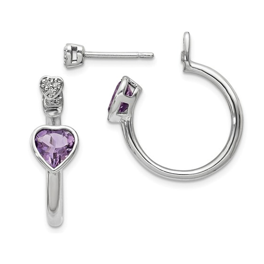 Sterling Silver Pink Amethyst Heart Post Hoop Earrings 1.40 Carat (ctw) Image 2