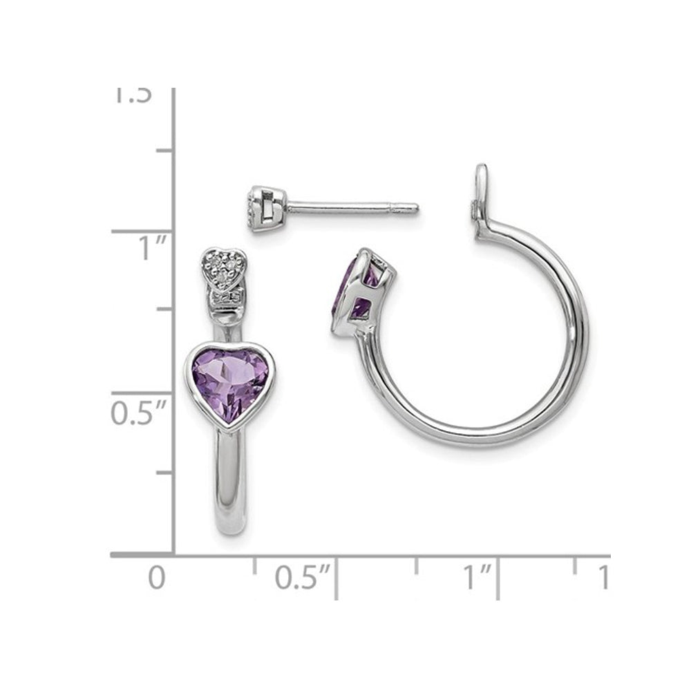 Sterling Silver Pink Amethyst Heart Post Hoop Earrings 1.40 Carat (ctw) Image 3