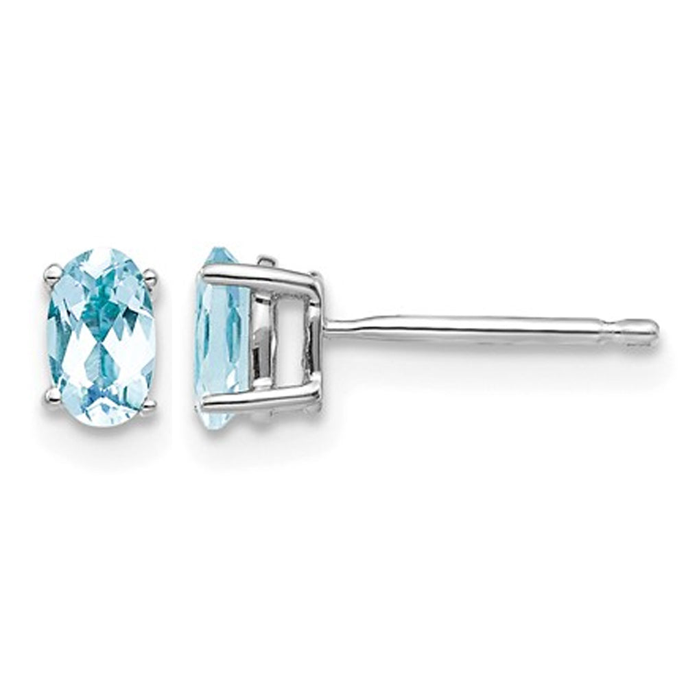 2/3 Carat (ctw) Solitaire Oval Cut Aquamarine Earrings in 14K White Gold Image 1