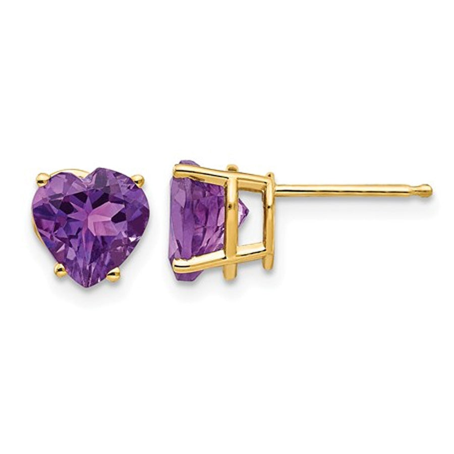 14K Yellow Gold 7mm Solitaire Amethyst Heart Earrings 2.00 Carat (ctw) Image 1