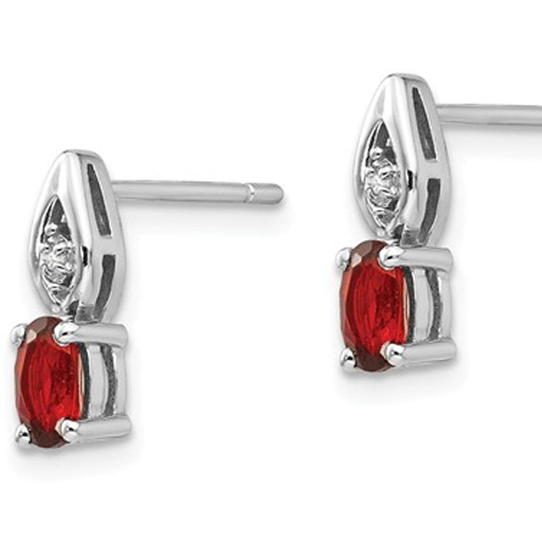 14K White Gold Garnet and Diamond Post Earring Image 3