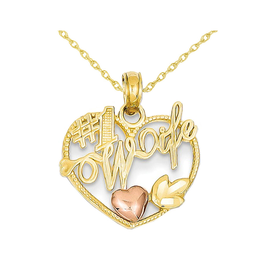 14K Yellow and Pink Gold 1 WIFE Heart Pendant Necklace with Chain Image 1