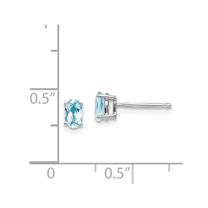 2/3 Carat (ctw) Solitaire Oval Cut Aquamarine Earrings in 14K White Gold Image 3