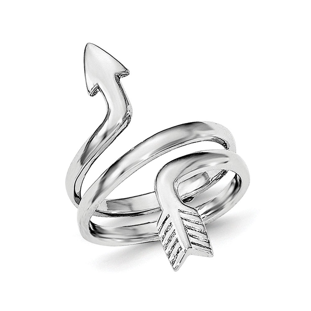 Ladies Sterling Silver Rhodium Plated Arrow Wrap Ring Image 1